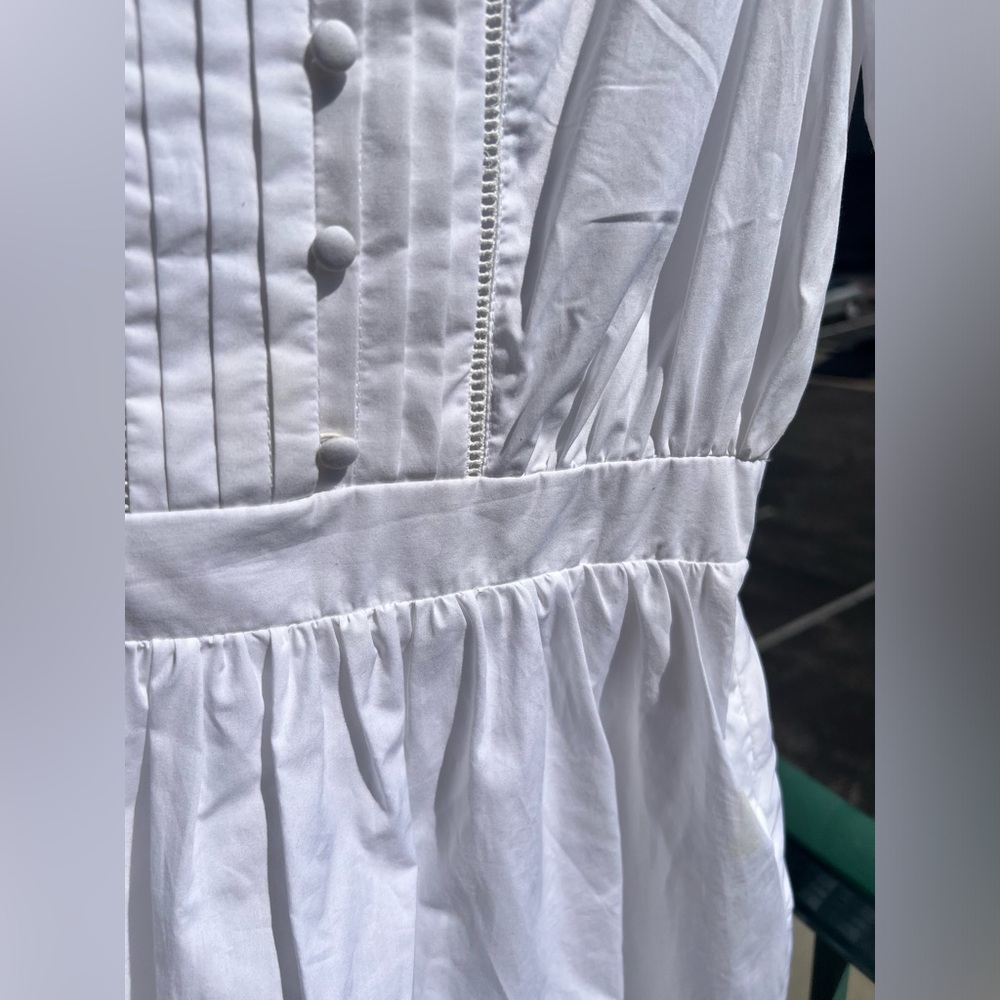 🆕ba&sh Cotton White Mini Dress Smocked Ruffle Hem Summer Casual Boho Chic Size S - Picture 10 of 17